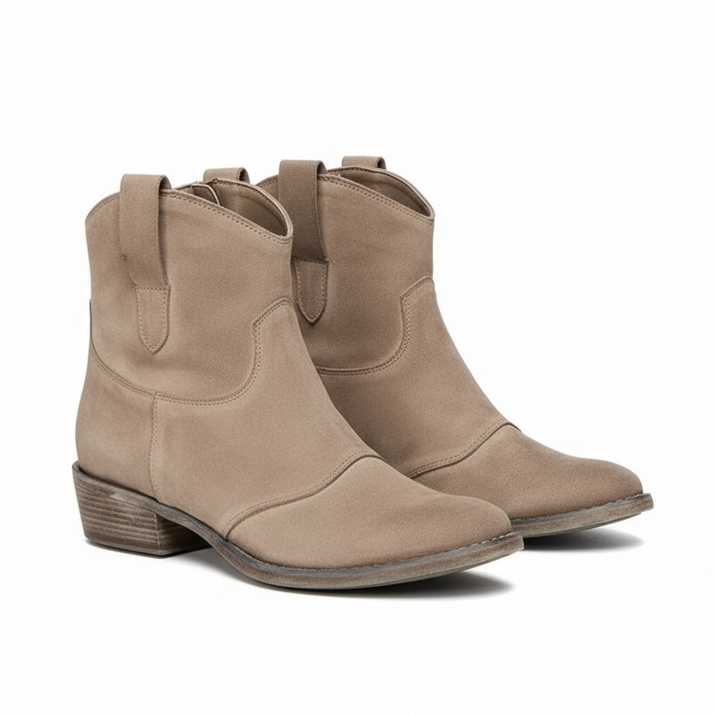 KROHN-E Damen Cowboy Ankle Boots Western-Stil Braun Vintage