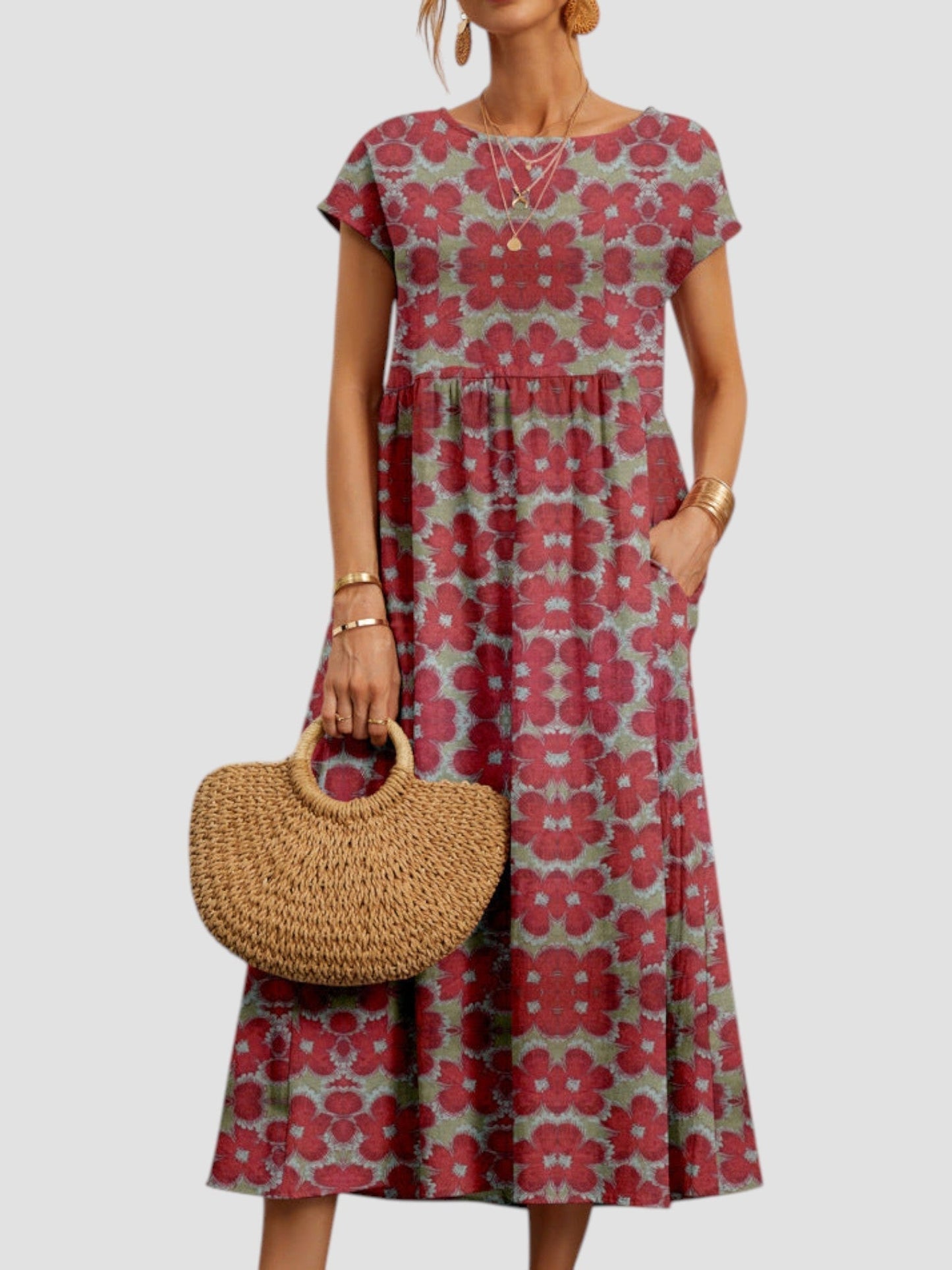 KROHN-E Damen Vintage Maxi-Kleid ärmellos Blumenmuster fließend