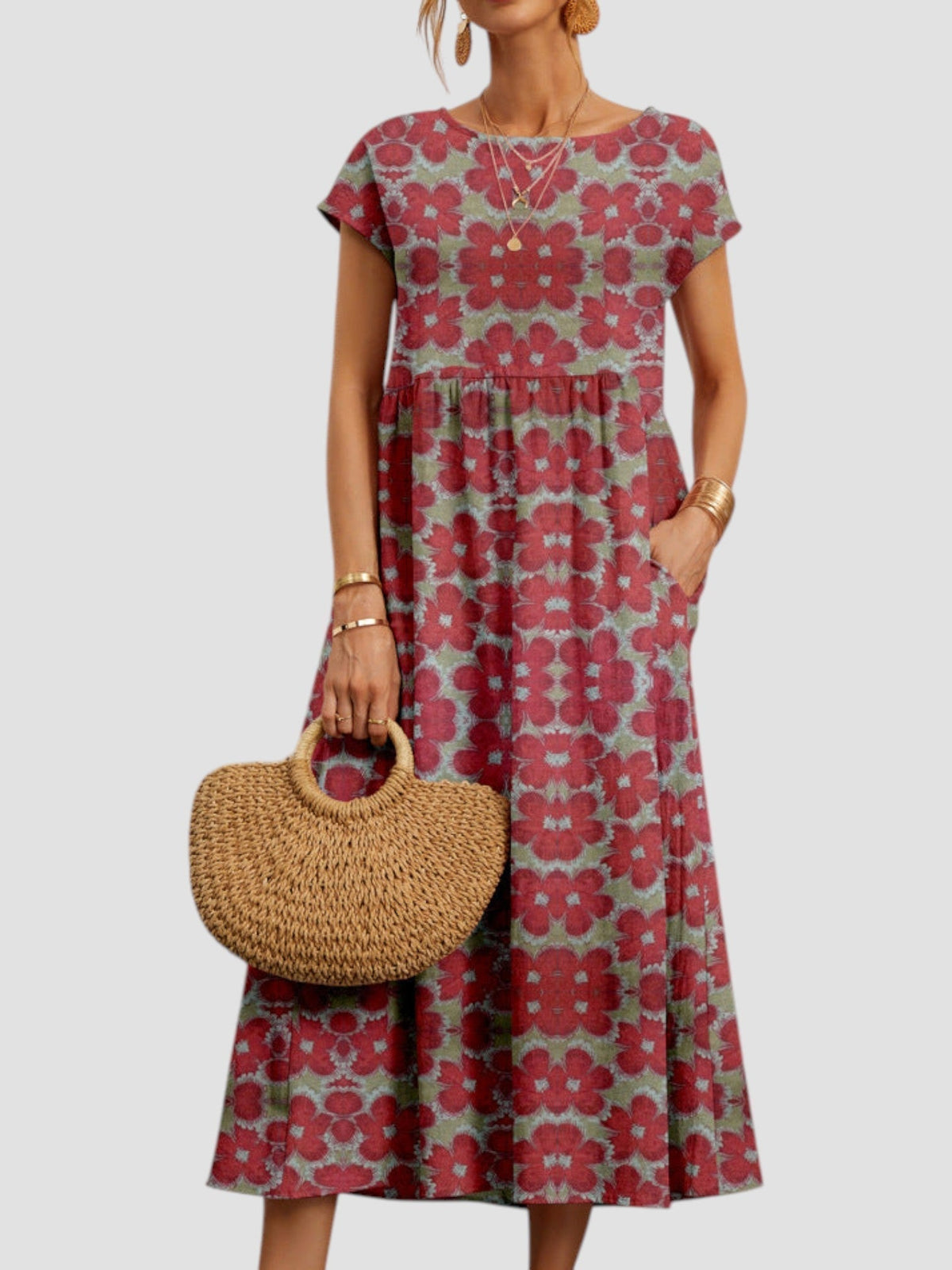 KROHN-E Damen Vintage Maxi-Kleid ärmellos Blumenmuster fließend