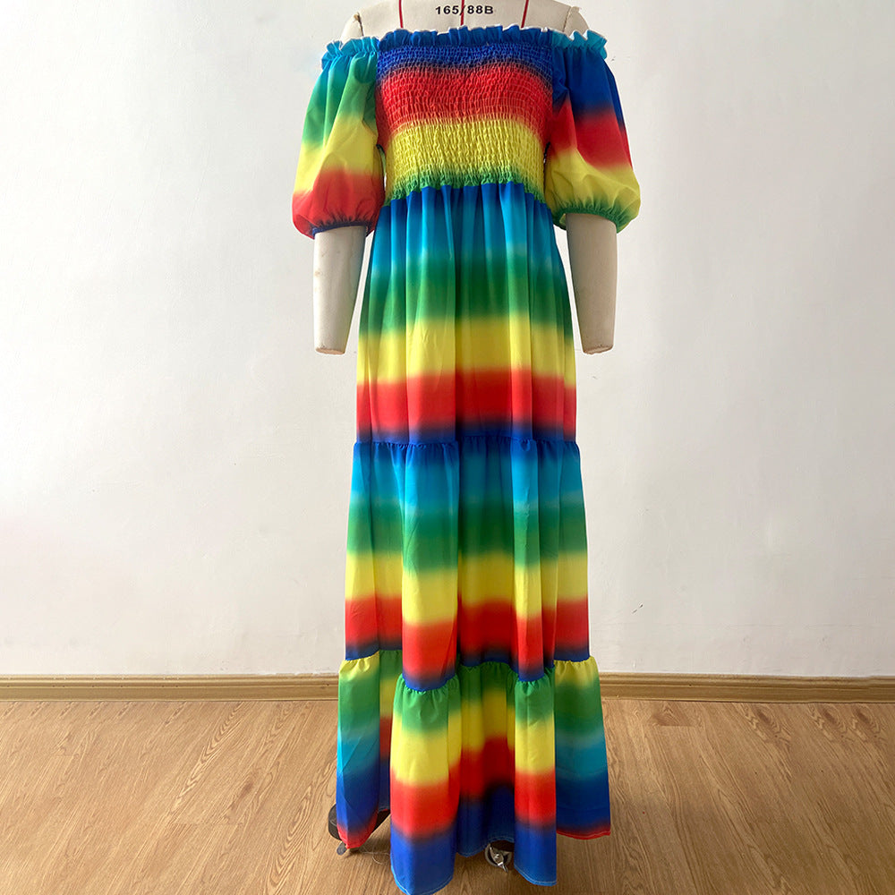 Maxikleid Heidi: Damen-Off-Shoulder-Kleid mit Blumenmuster