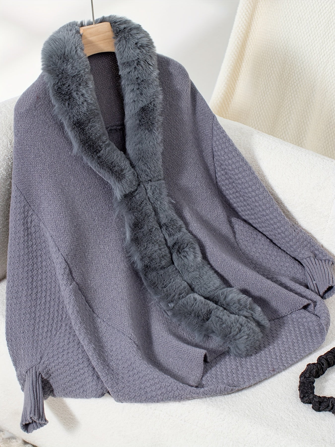 Krohn-e | Faux Fur Cardigan mit Schal Kragen Akryl Warm und Elegant