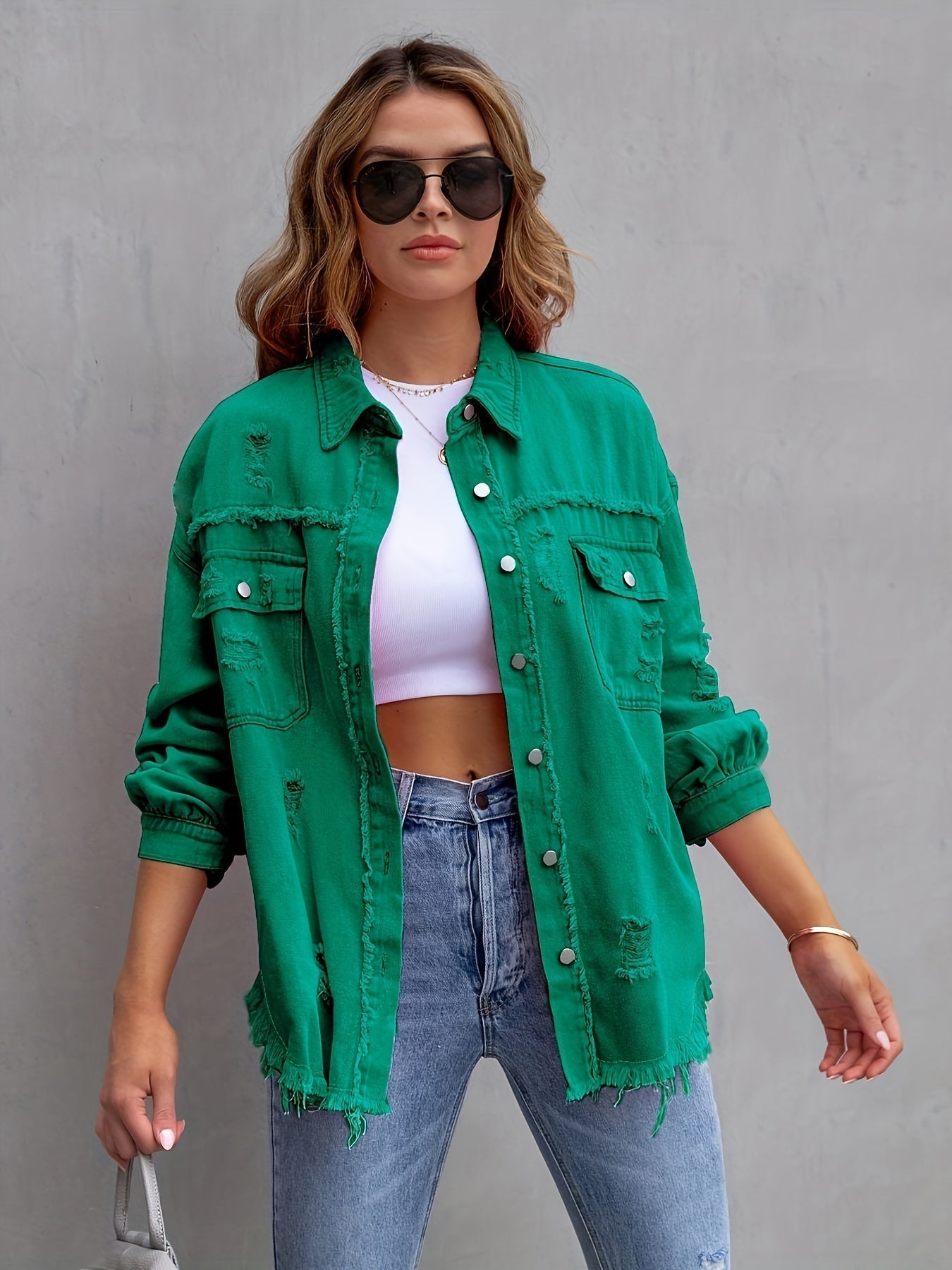 Krohn-e | Denimjacke Boho Nicht Dehnbar, Einfarbig, Knopfverschluss