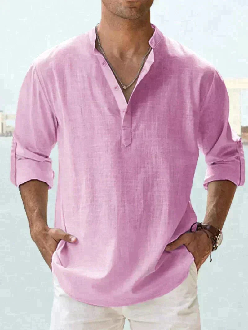 Sven | Herren hemd Henley-Ausschnitt Langarm locker