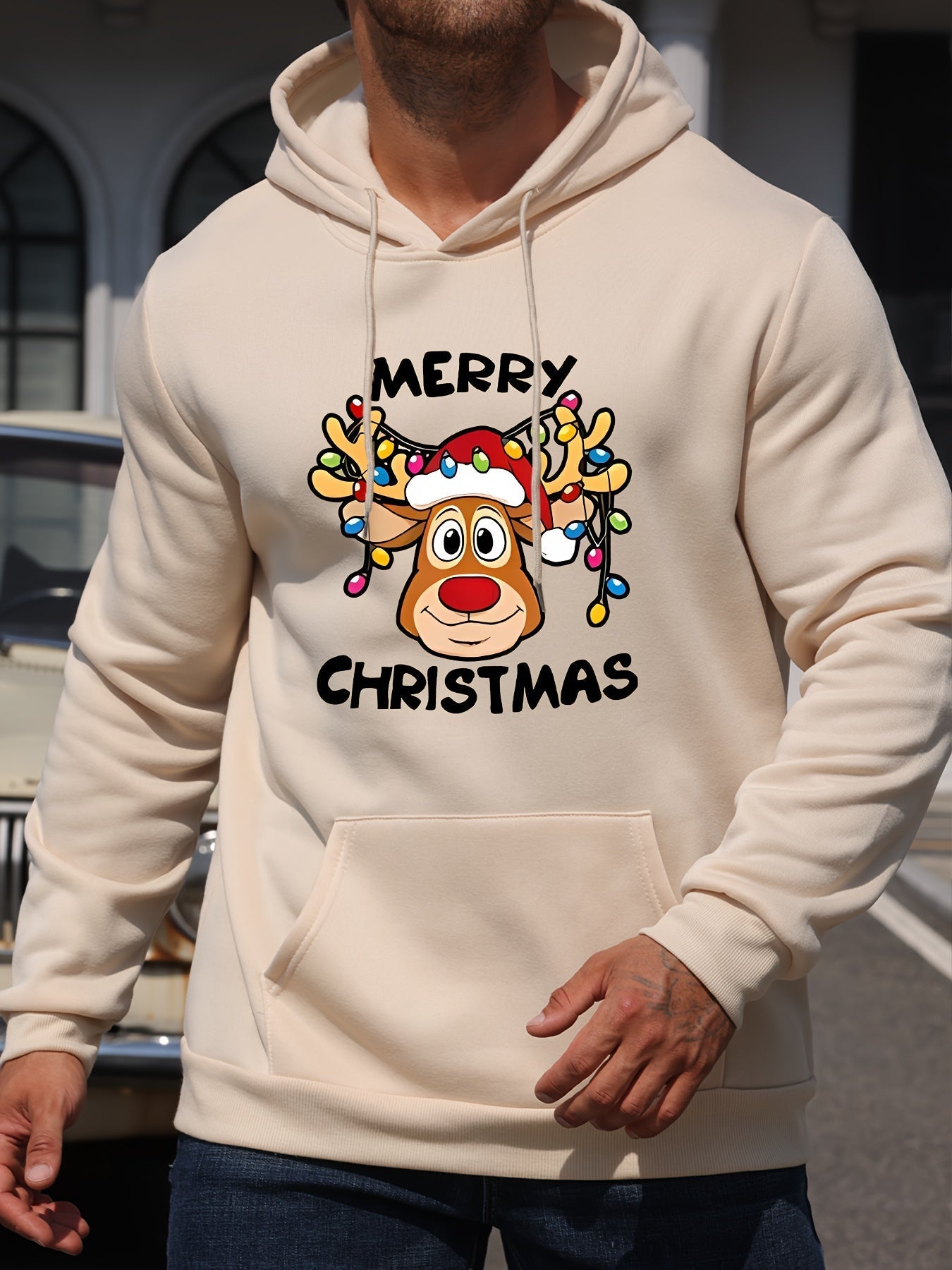Krohn-e | Weihnachtskapuzenpullover mit Rentierdruck Polyester Frohe Weihnachten Design