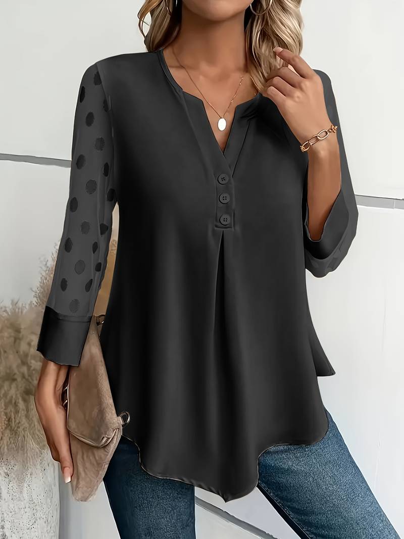 Elegantes Damen Langarmshirt Sabine mit geschlitztem Ausschnitt