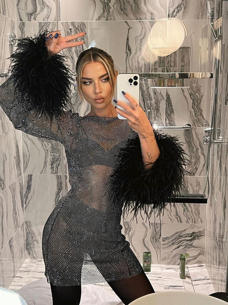 Carmen: Transparentes Partykleid mit Federn