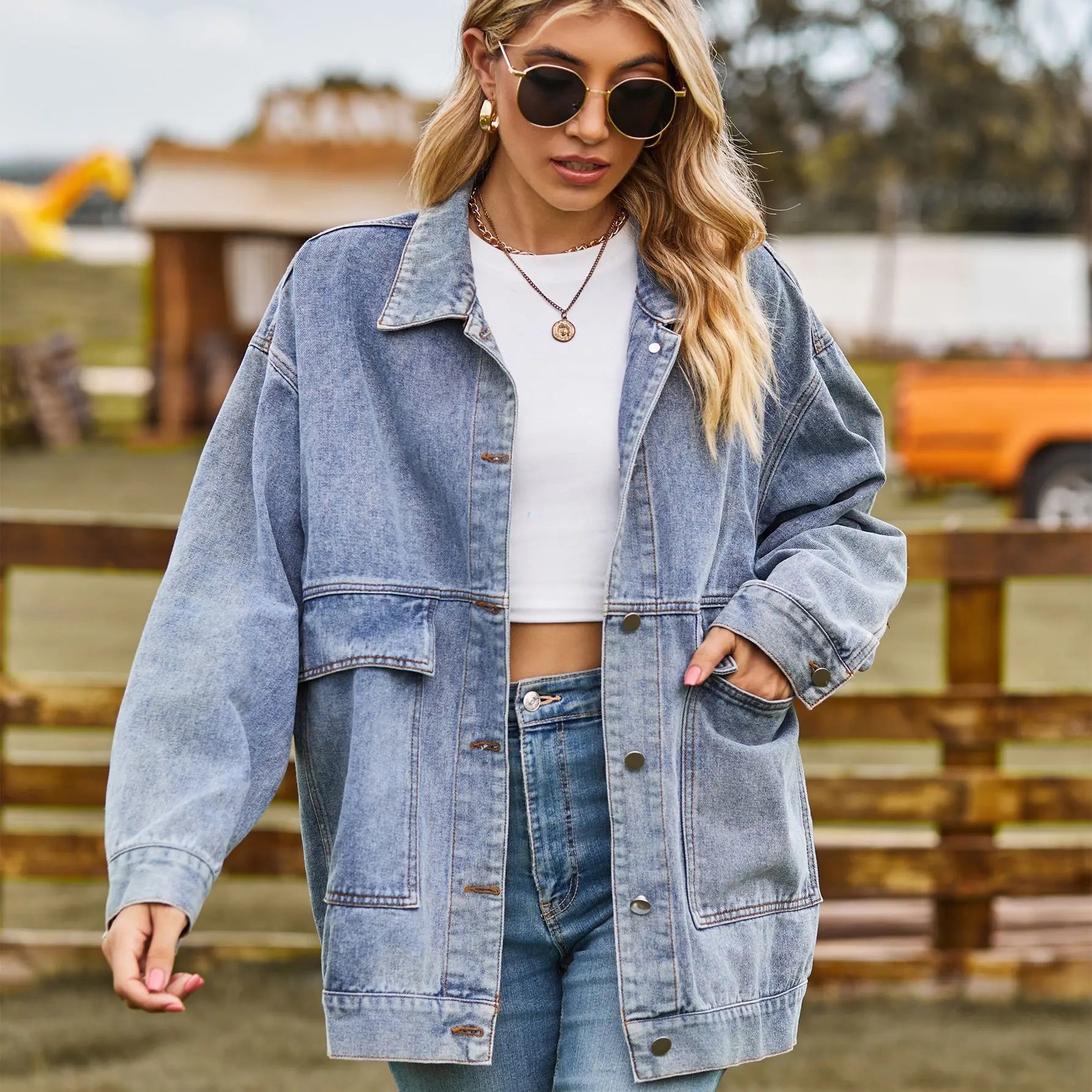Krohn-e | Übergröße Denim Damenjacke mit Bequemer Passform