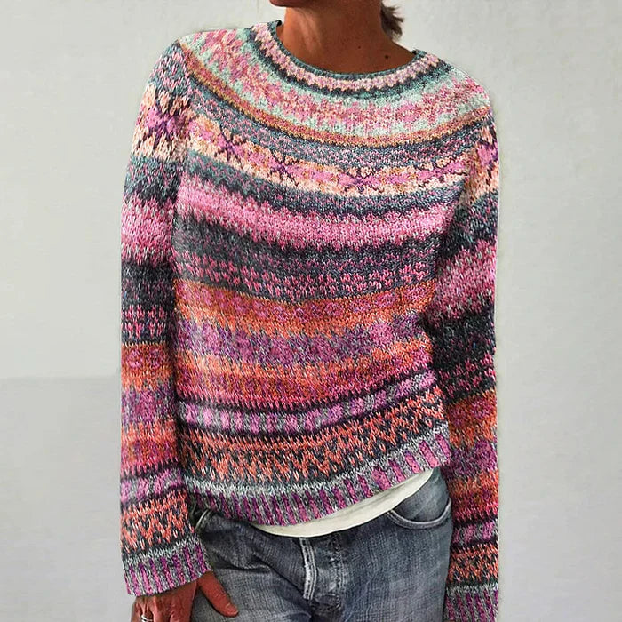 Krohn-e | Pullover - Frauen Bunter Fair Isle Strickpullover