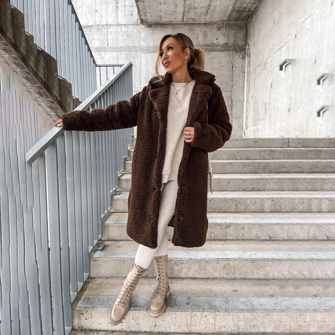 Lang geschnittene, luxuriöse Teddyjacke für Damen – AURORA