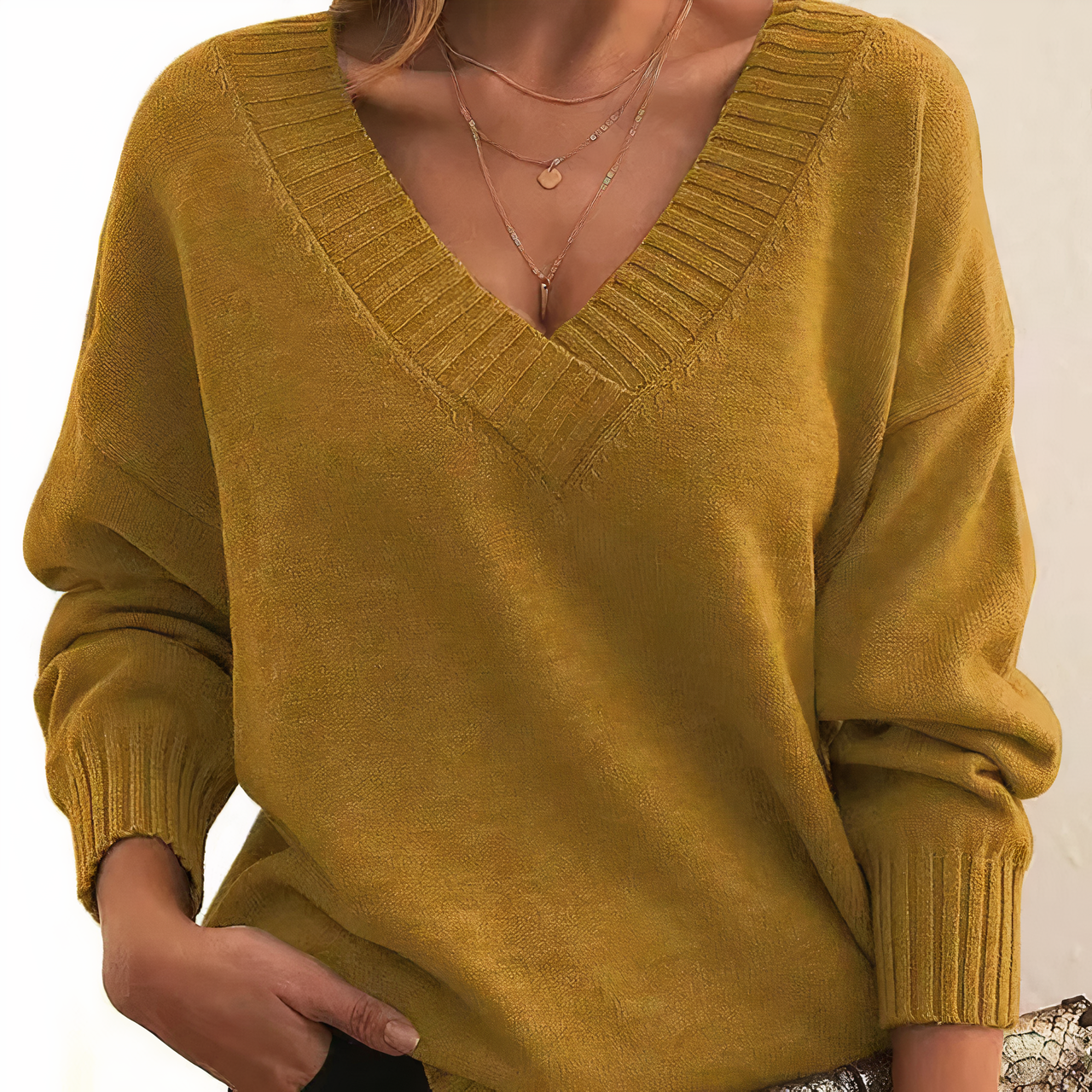 Krohn-e | Pullover - Damen Herbst Cashmere V-Ausschnitt Pullover