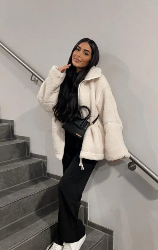 Krohn-e | Oversized Teddyjacke mit Kapuze Fleece Warm und Komfortabel
