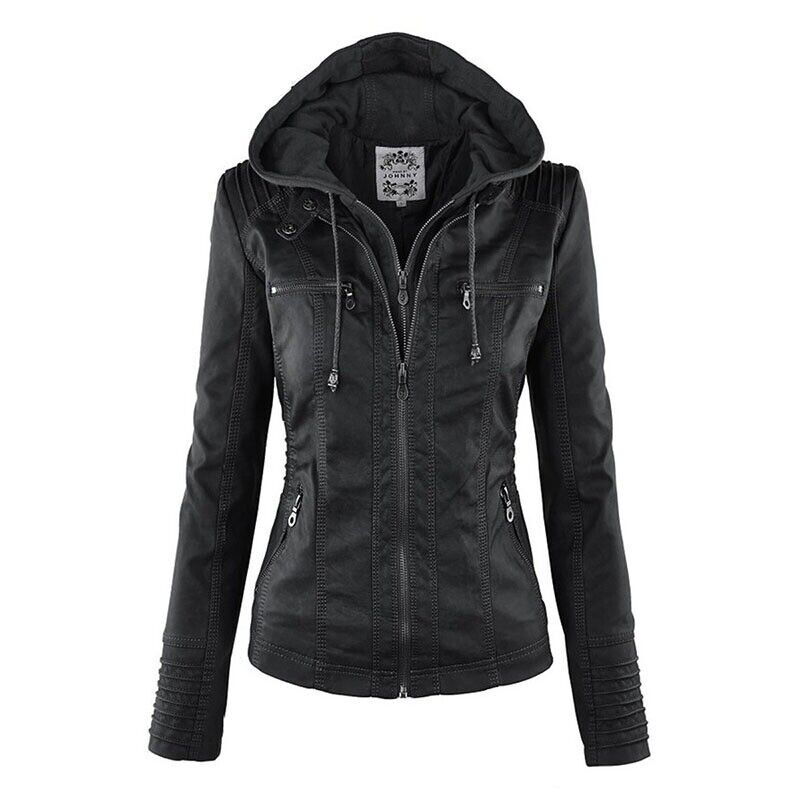 Edle Gothic-Lederjacke mit Kapuze von Urielia