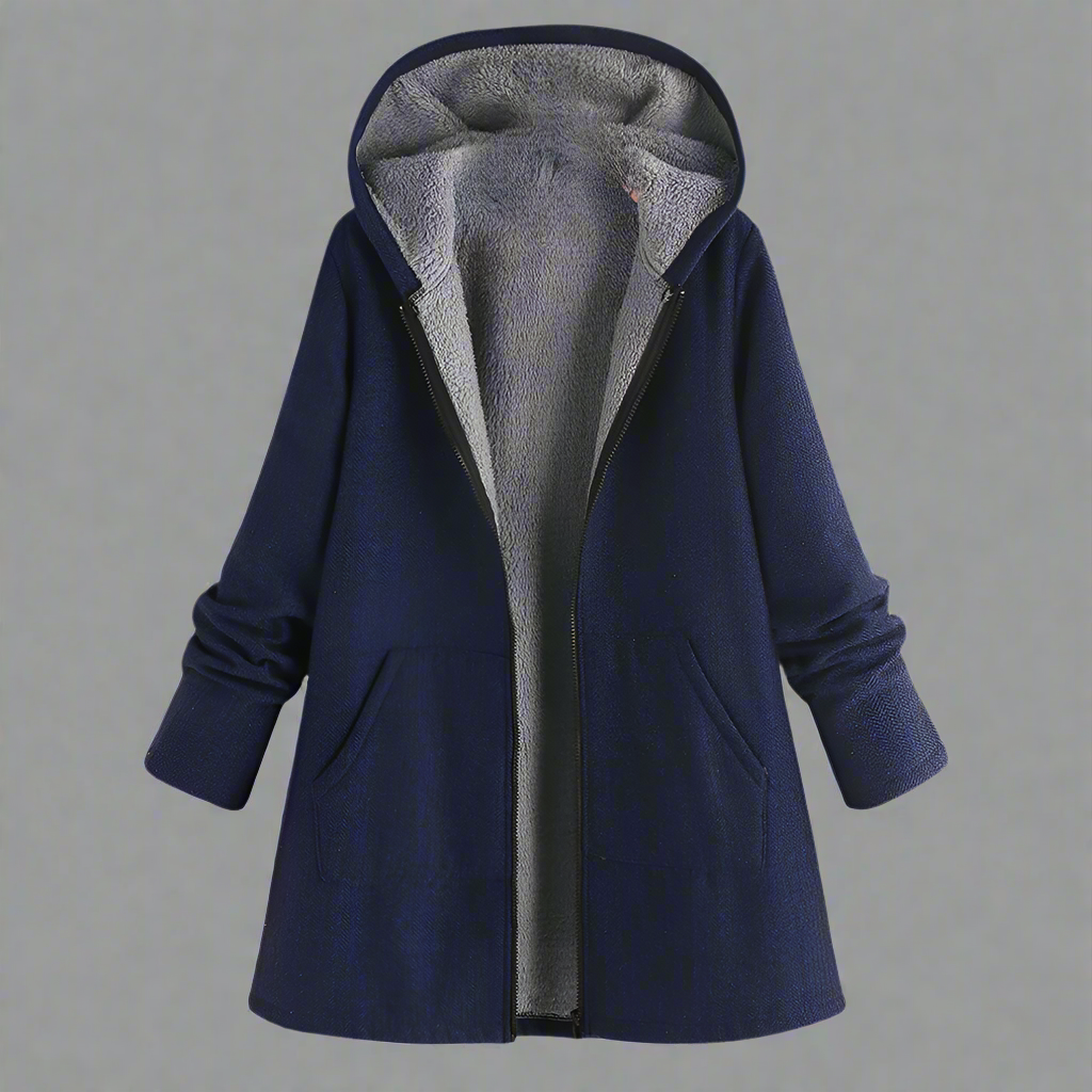 Krohn-e | Lange Jacke - Wasserabweisend - Weiche Fütterung - Kapuze - Reißverschluss - Praktische Taschen