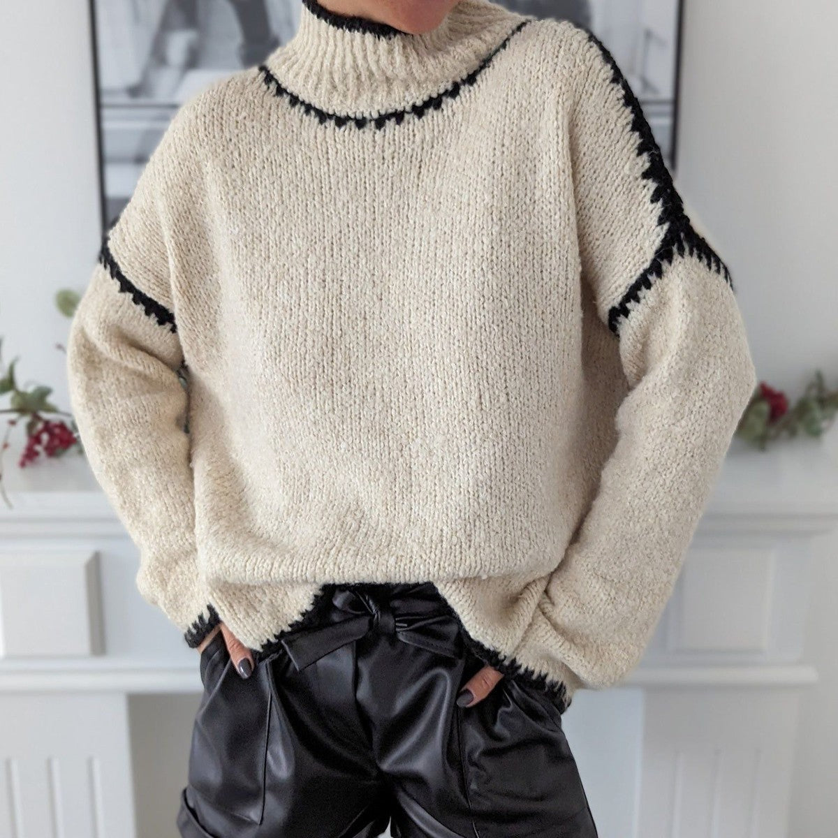 Krohn-e | Strickpullover mit Hohem Kragen Wollmischung Warm und Stilvoll