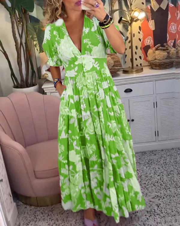 Elegantes langes Damenkleid Alina mit V-Ausschnitt