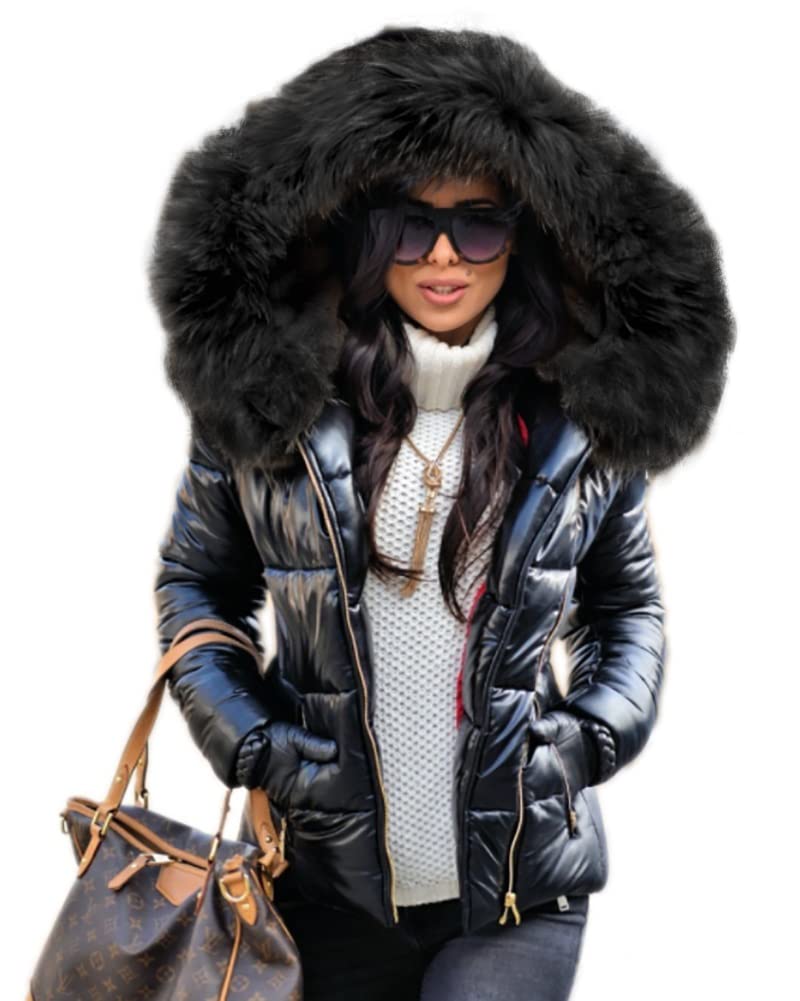 Krohn-e | Damen Steppjacke Mit Großer Kunstpelzkapuze