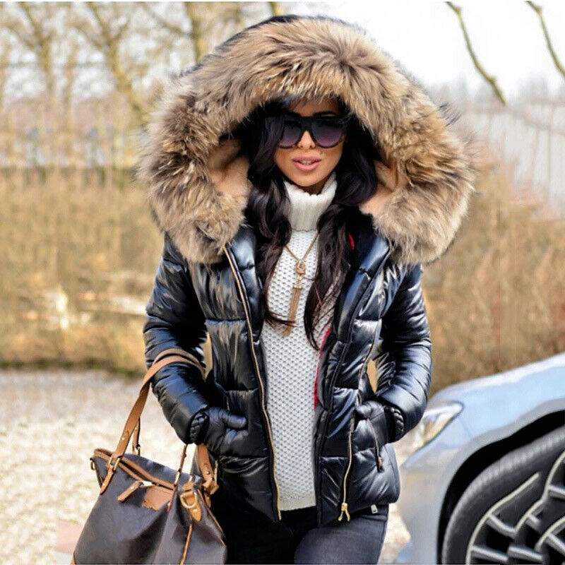 Krohn-e | Damen Steppjacke Mit Großer Kunstpelzkapuze
