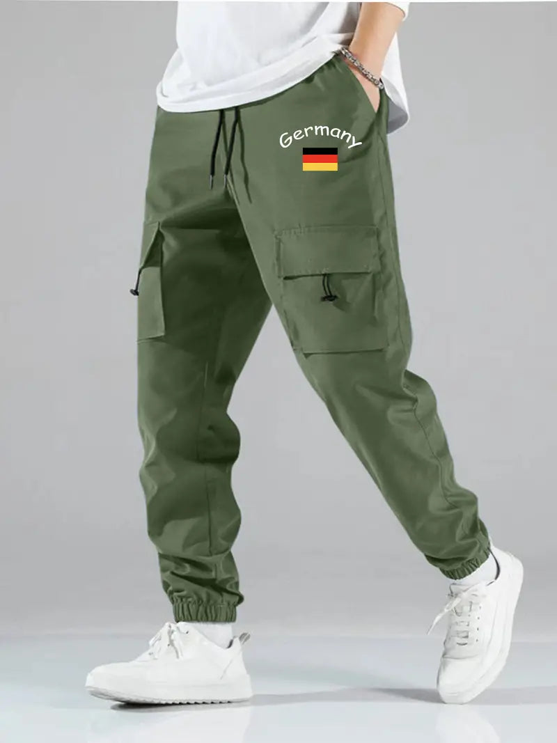 Cargo Pants for Men, Lace-Up Style, Trendy Print