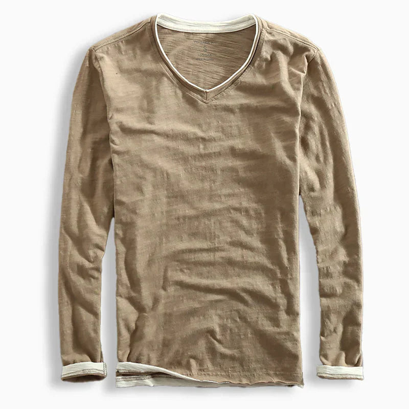 Lerry | Herren Langarm V-Ausschnitt Shirt Kontrastbesatz