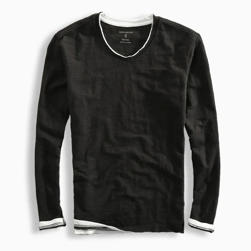Lerry | Herren Langarm V-Ausschnitt Shirt Kontrastbesatz