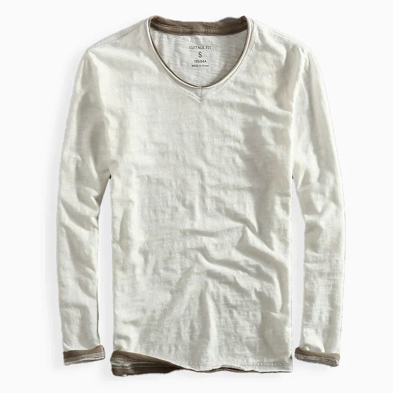 Lerry | Herren Langarm V-Ausschnitt Shirt Kontrastbesatz
