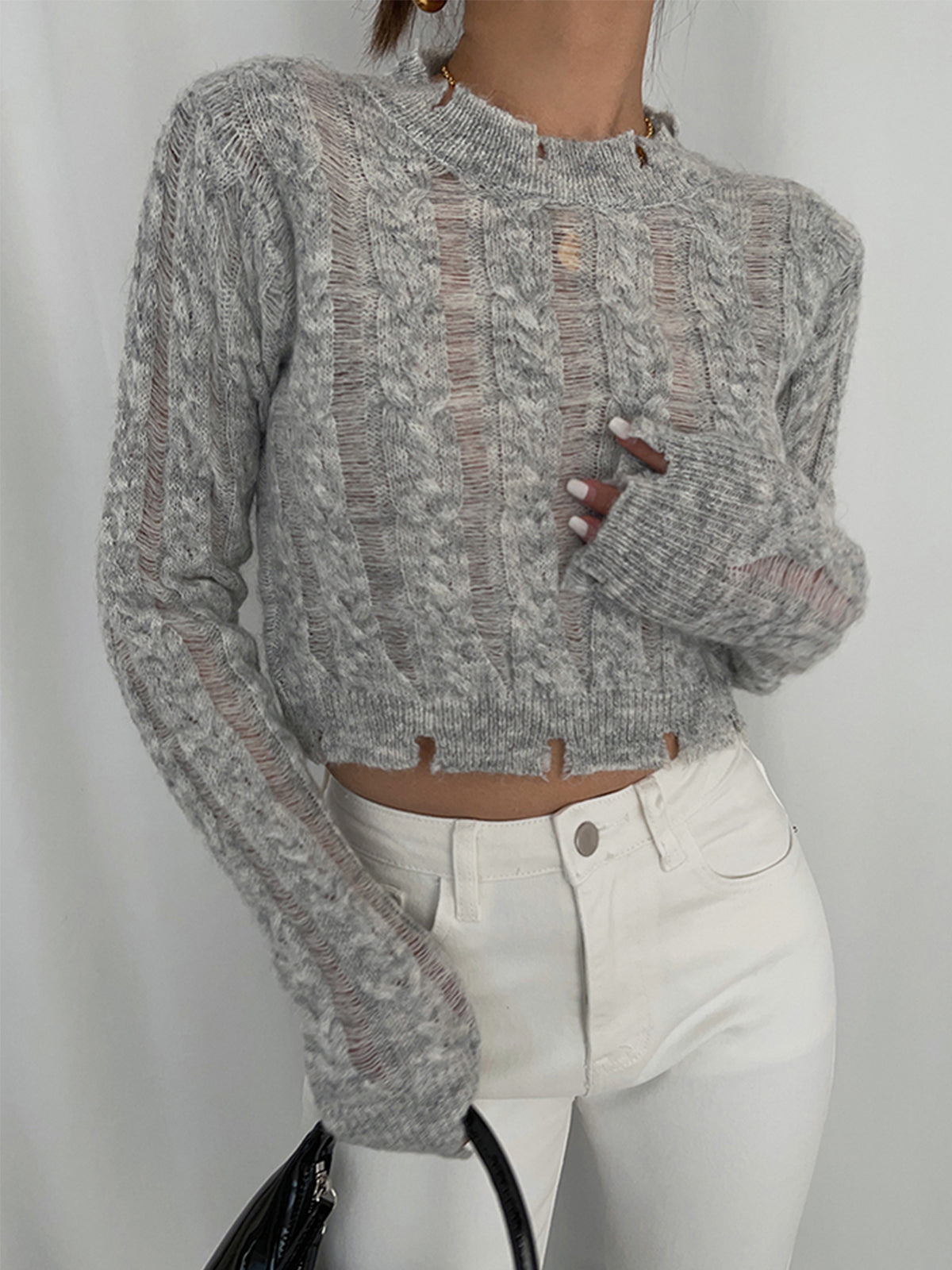 Halbtransparentes Häkel-Shirt mit Schneeflockenmuster von Fudus