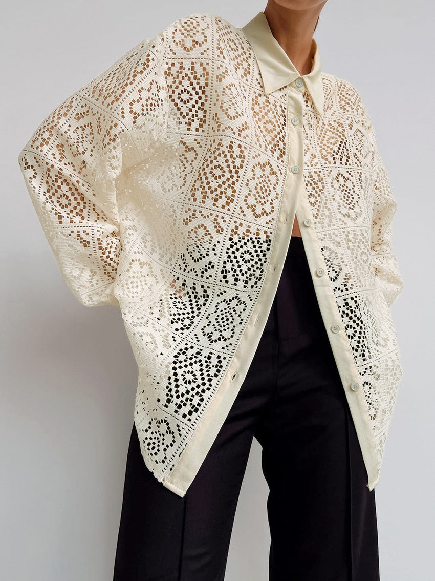 Fudus Oversized Semi-Sheer Button-Down Shirt