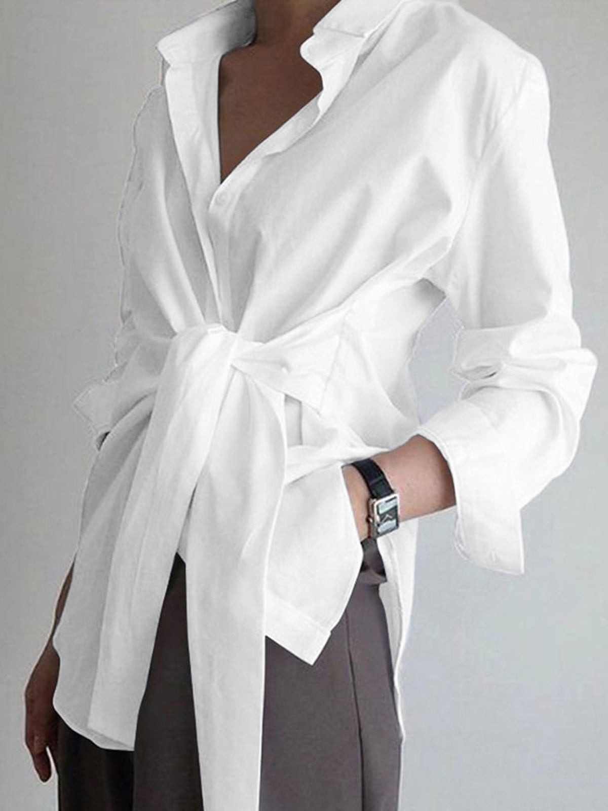Krohn-e | Hemd mit Bindeband in Der Taille Baumwollmischung Elegant und Zeitlos