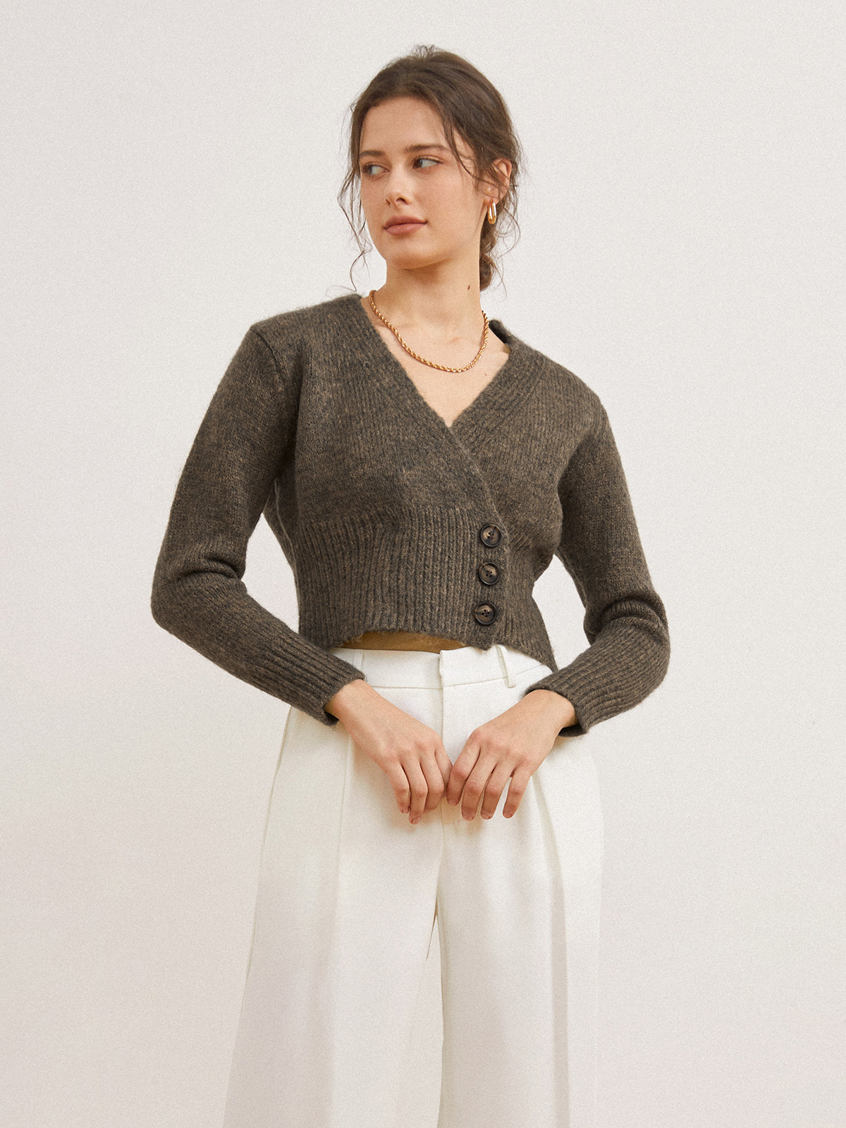 Krohn-e | Cardigan mit Seitlicher Öffnung und Tiefem V-ausschnitt Wollmischung Einfach und Warm