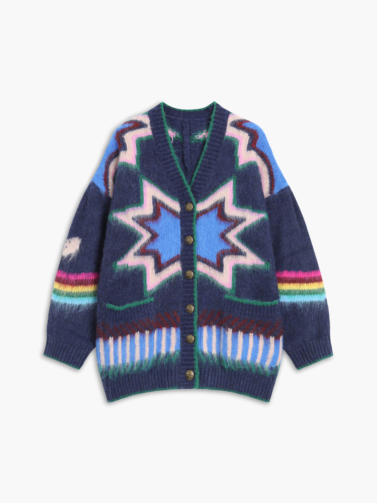 Krohn-e | Cardigan mit Grafischem Muster Mohairmischung Einzigartig und Stilvoll