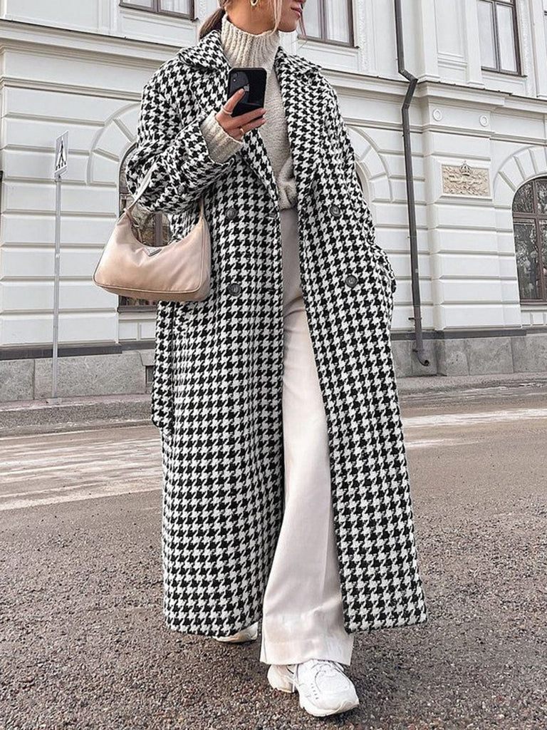 Krohn-e | Hahnentritt Langmantel Elegante Übergröße Winteroberbekleidung