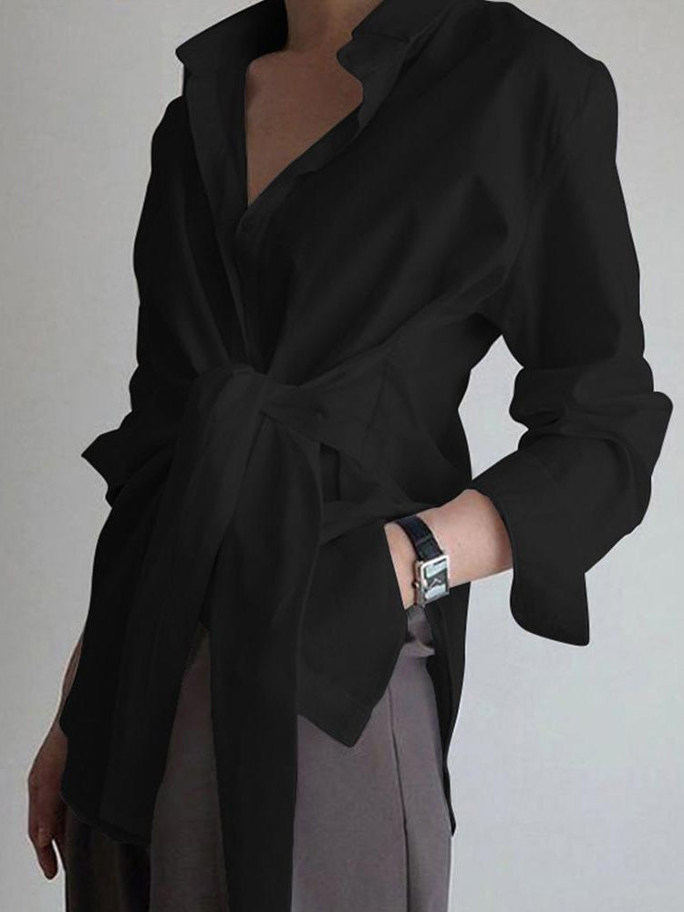 Krohn-e | Hemd mit Bindeband in Der Taille Baumwollmischung Elegant und Zeitlos