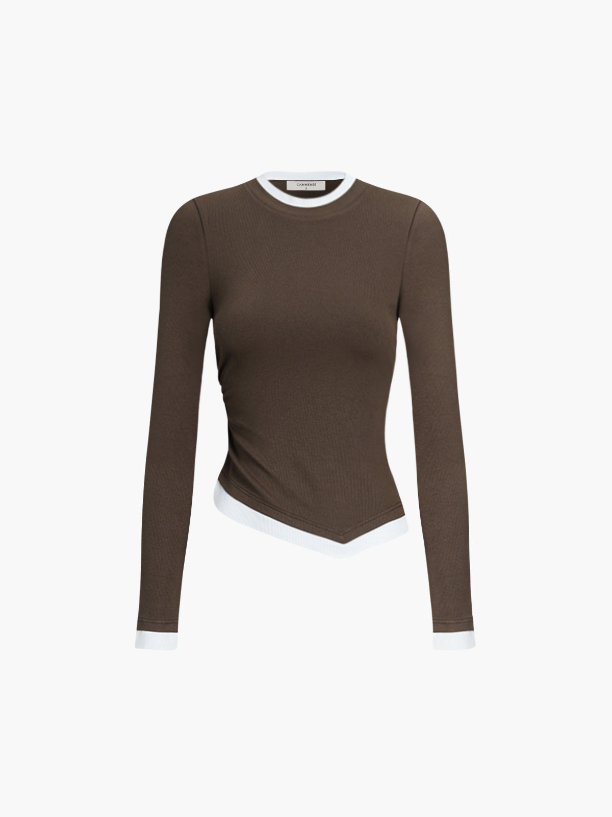 Fudus Langarmhemd mit asymmetrischem Saum und Kontrastbesatz