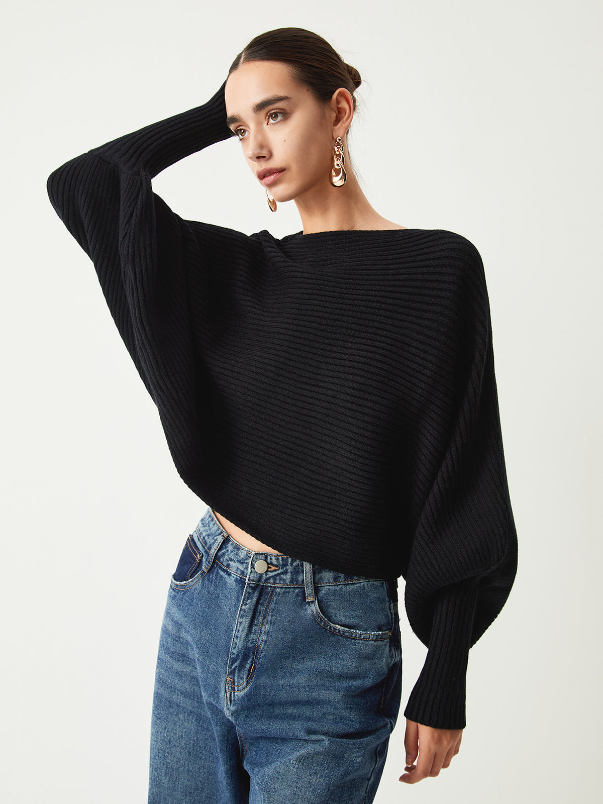 Krohn-e | Rippstrick Batwing Pullover Weich und Stilvoll Entspannte Eleganz