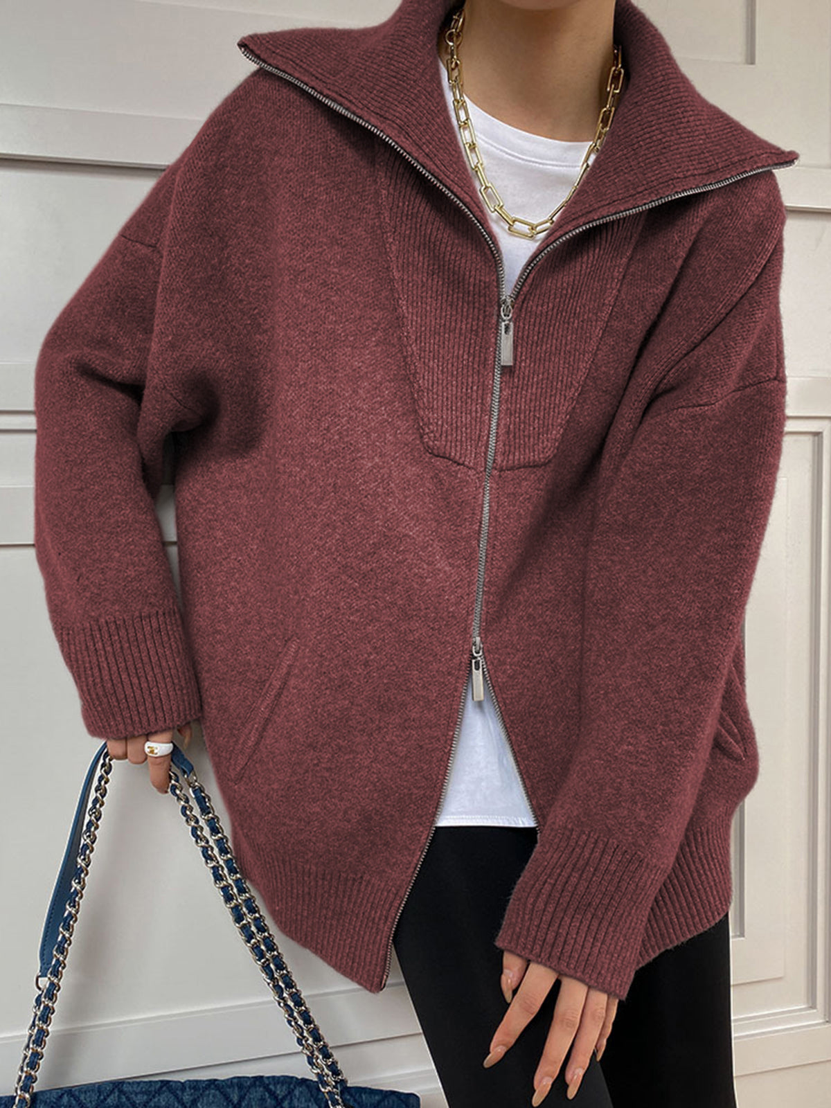 Krohn-e | Oversized Strickjacke mit Reißverschluss Weich und Warm Lässige Eleganz