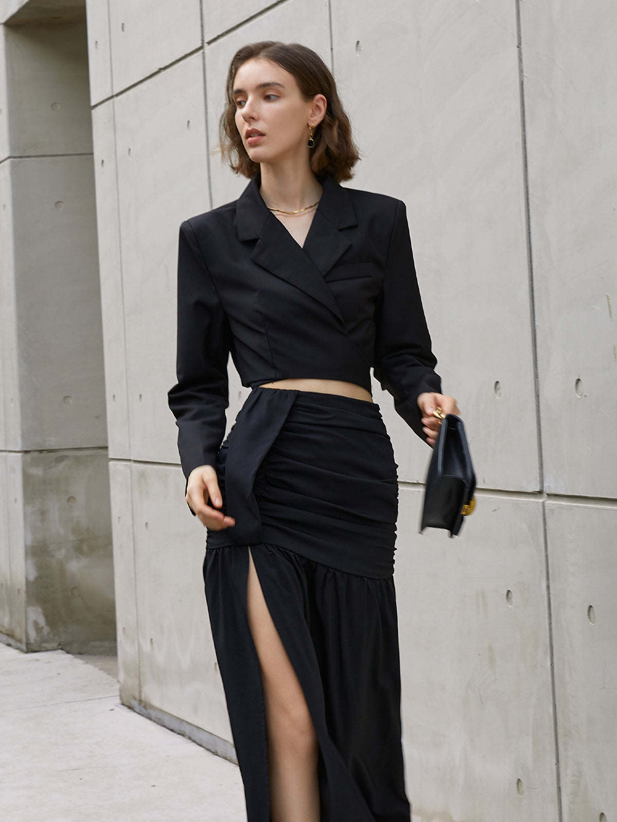 Wickelblazer, Langarm, Cropped