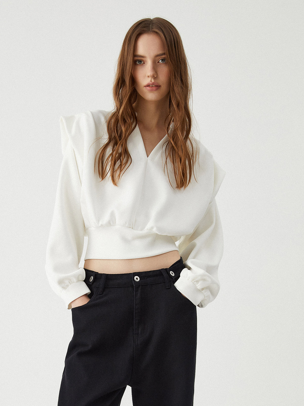 Weite unifarbene Langarm Bluse von Fudus