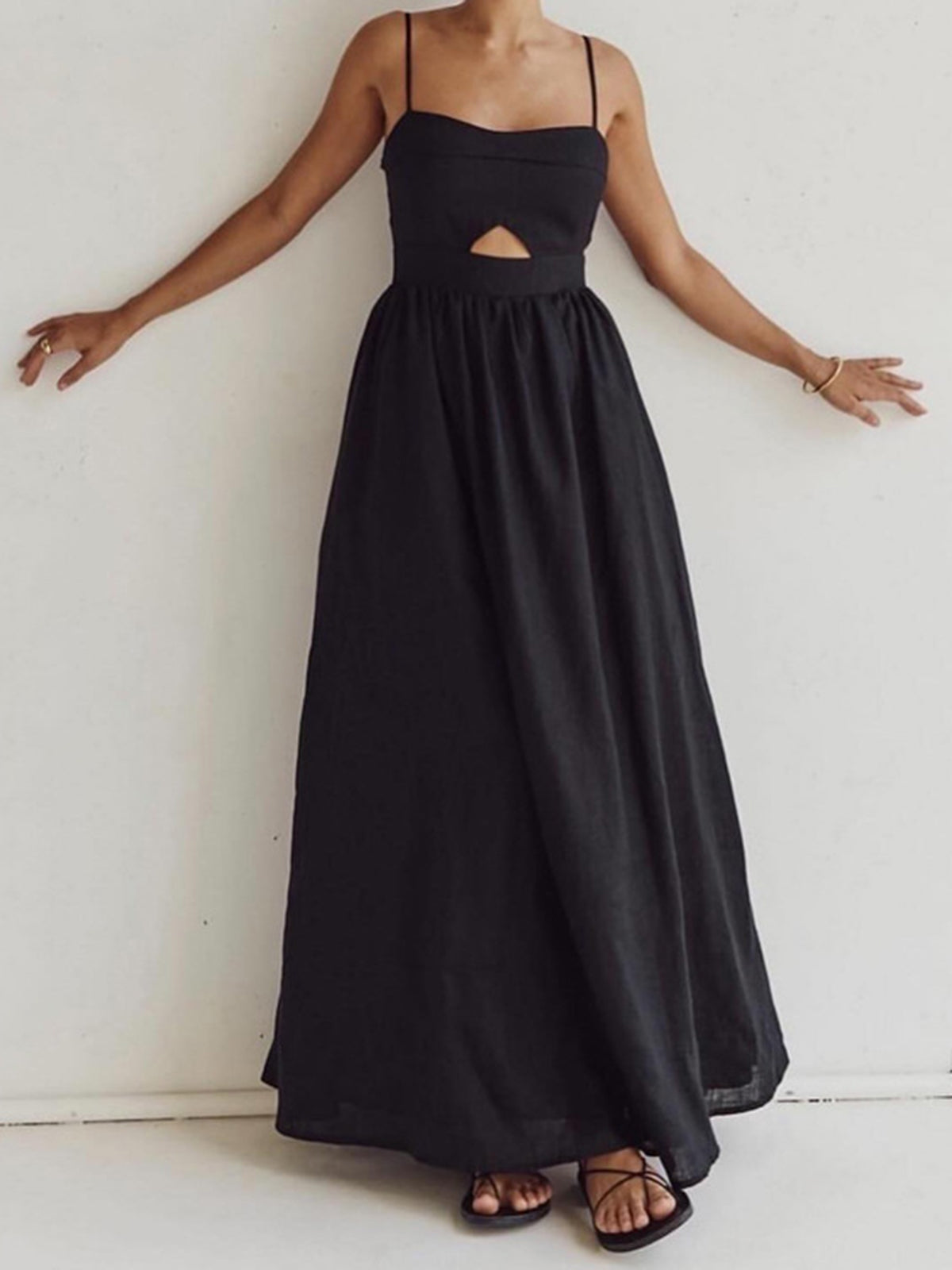 Langes schwarzes Kleid im Old-Money-Stil für Damen