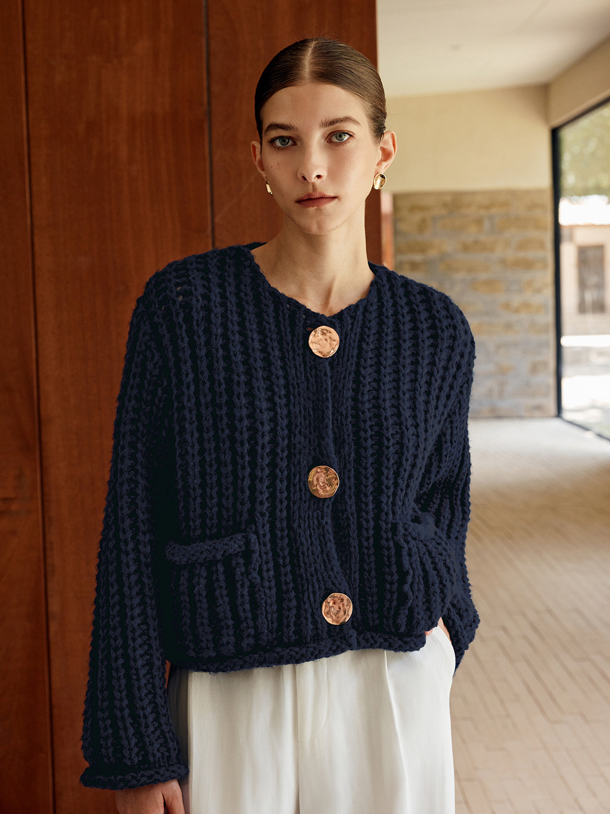 Krohn-e | Chunky Strickcardigan Große Knöpfe Elegante und Lässige Passform