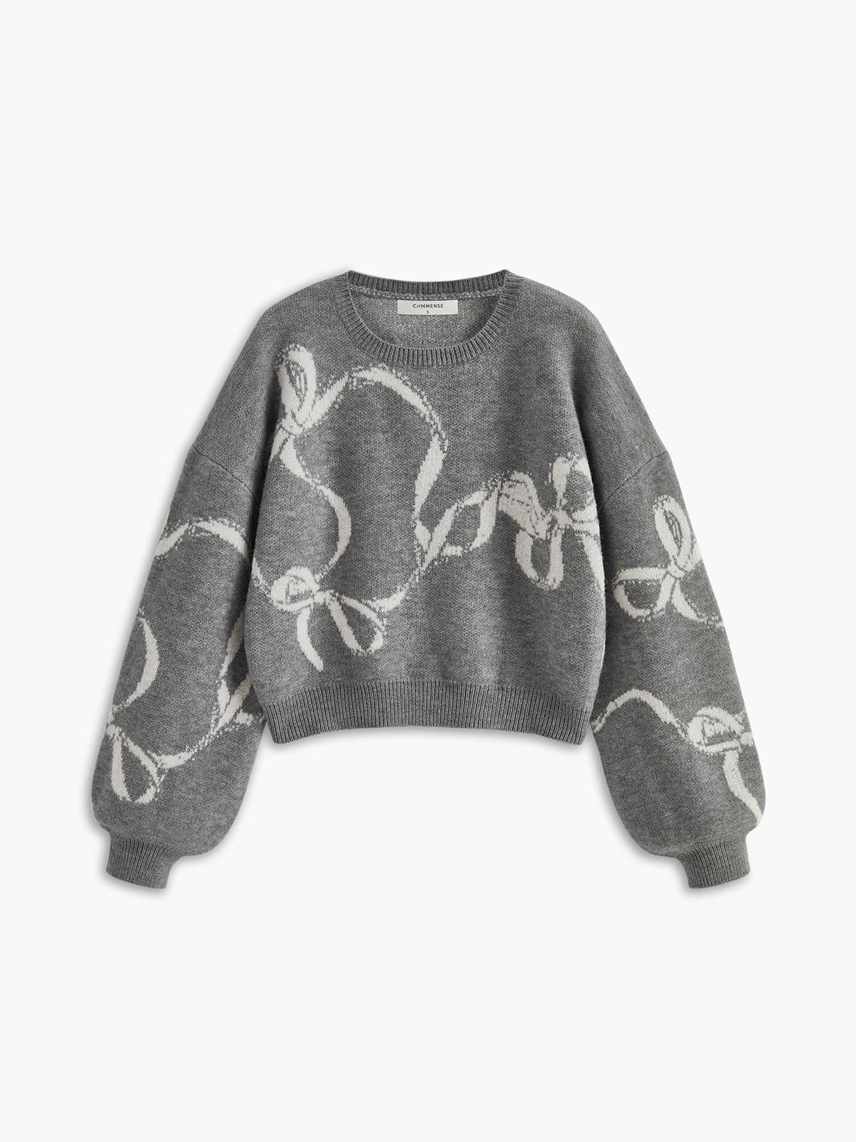 Loose Bow-Print Fudus Pullover Sweatshirt