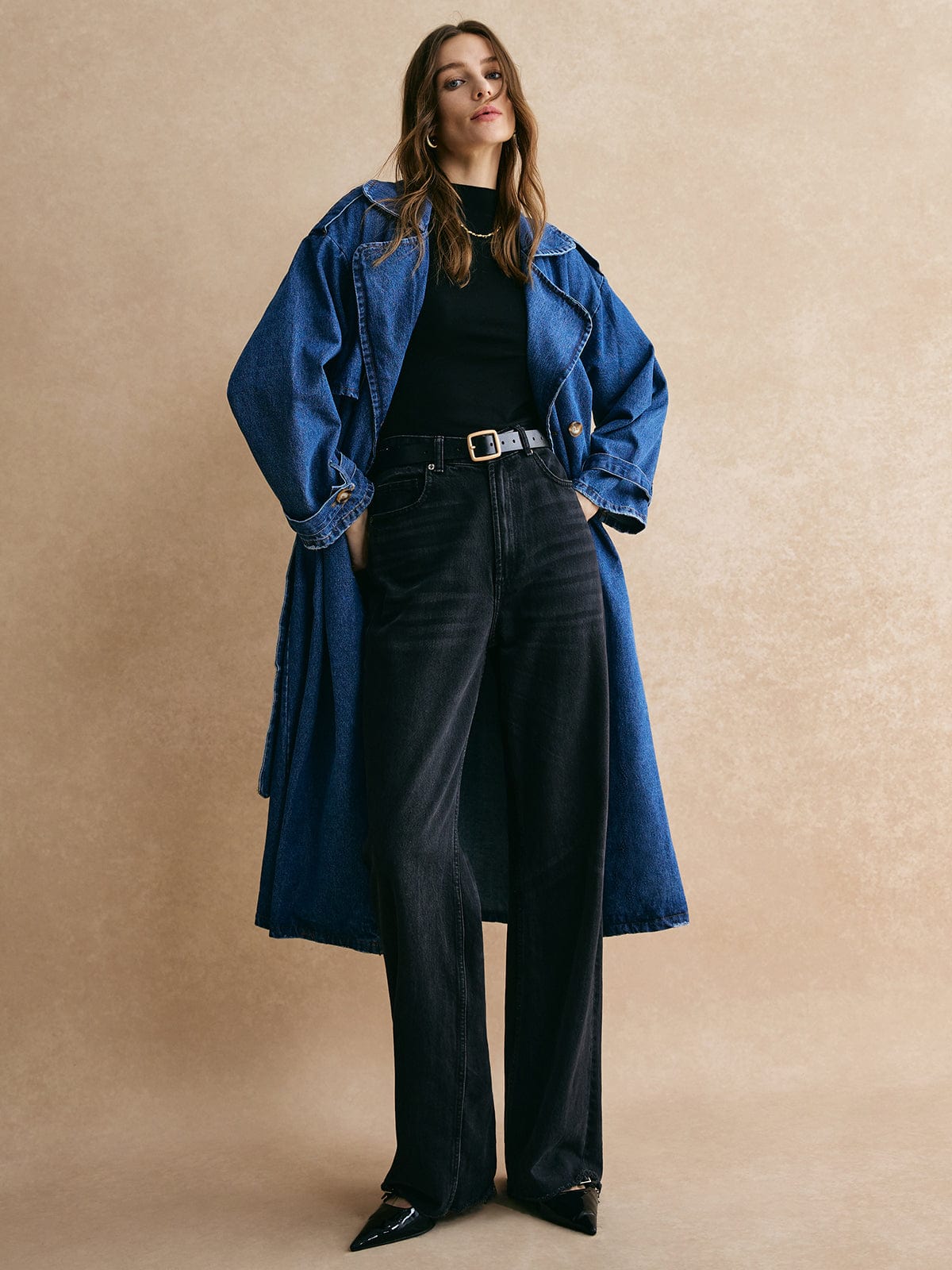 Krohn-e | Übergröße Denim Trenchcoat Trendig, Lässig & Zeitlos