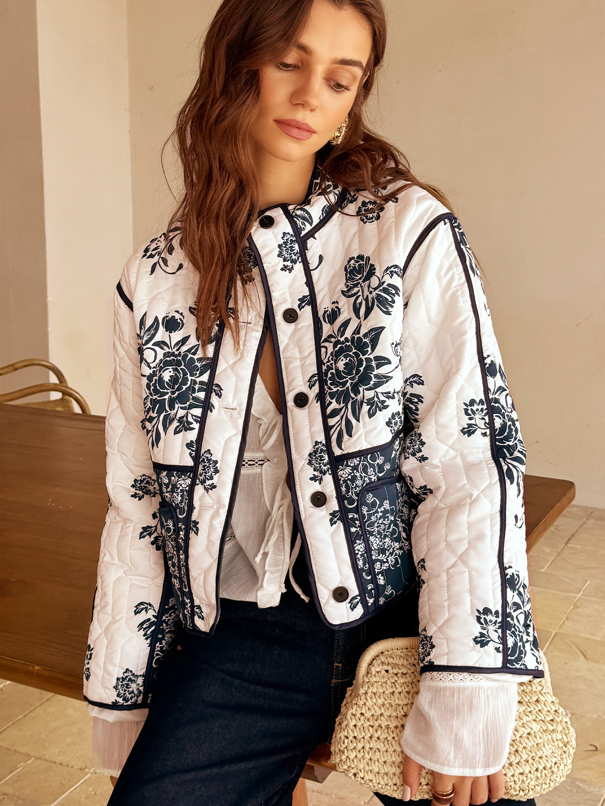 Krohn-e | Couture Boheme Gedruckter Reißverschluss Lockerer Mantel Reguläre Passform Essentiell