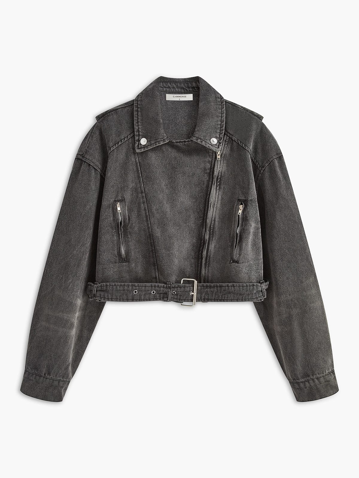 Krohn-e | Schwarze Cropped Bikerjacke Aus Denim für Den Ultimativen Rock Chic Look