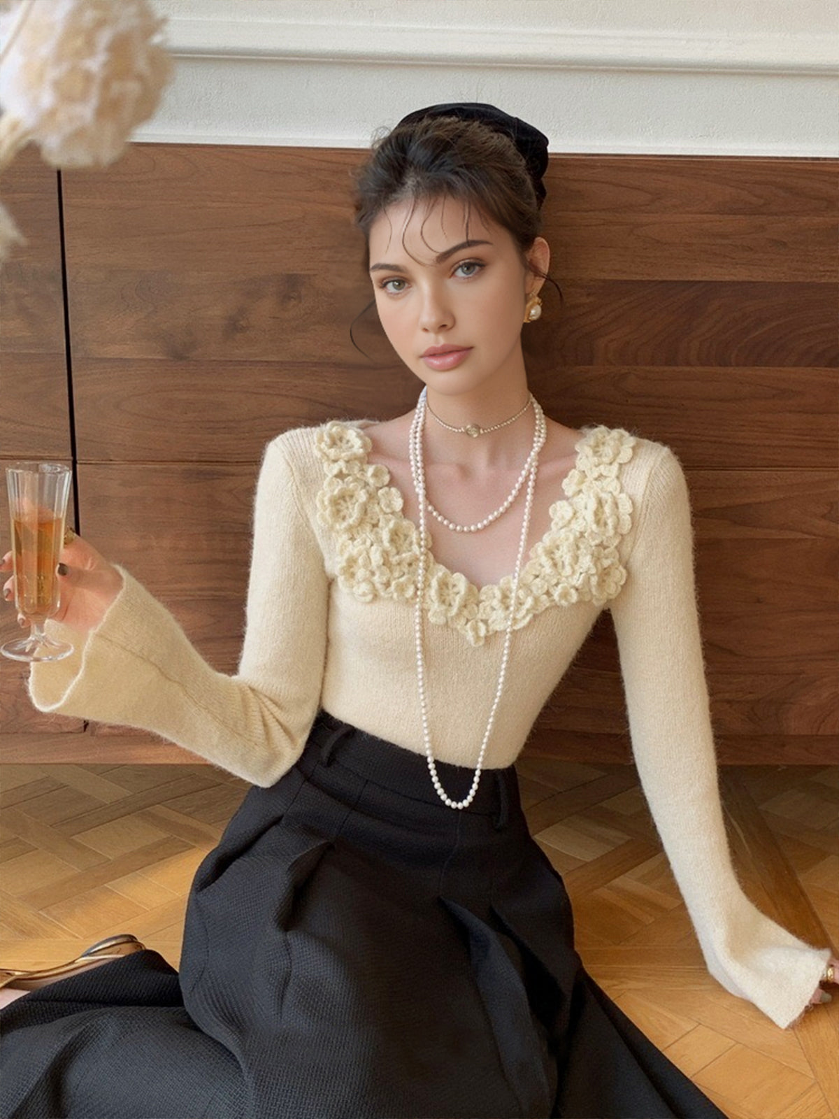 Fudus Rippstrickoberteil aus Blumenkollard