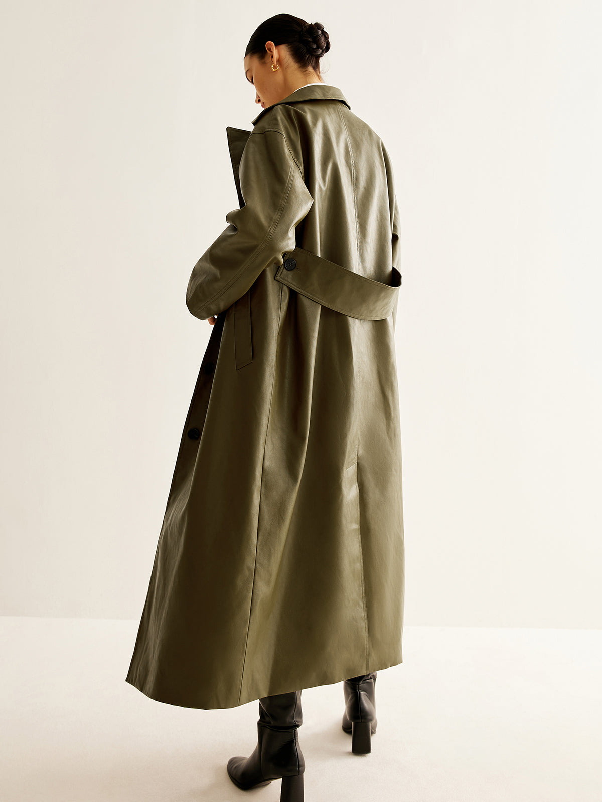 Krohn-e | Vintage Grün Lange Lederjacke für Damen