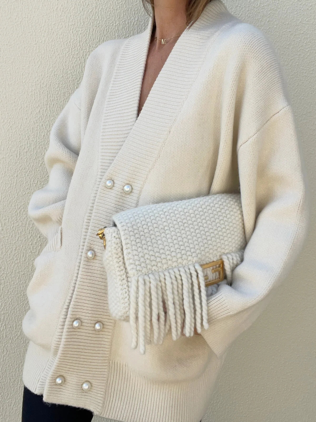 Krohn-e | Strickcardigan mit Perlendetails Oversized Passform Eleganter Komfort