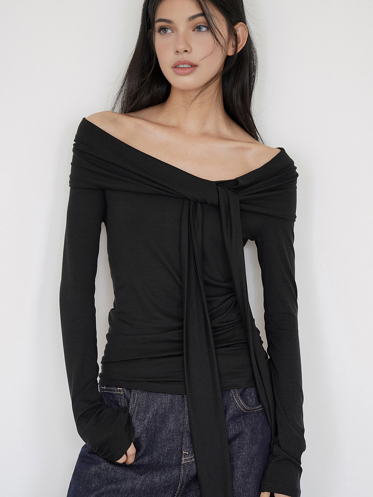 Fudus Cold Shoulder Cowl Neck Jersey Top