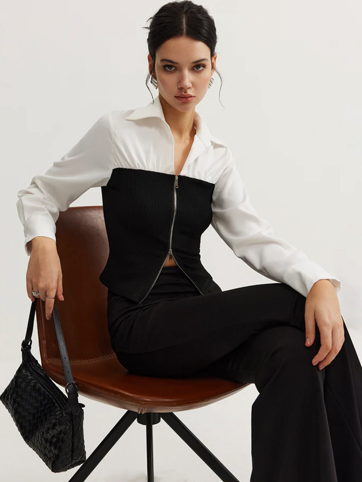 Fudus Poloshirt mit zweifarbigem Design und Zweiwege-Reißverschluss