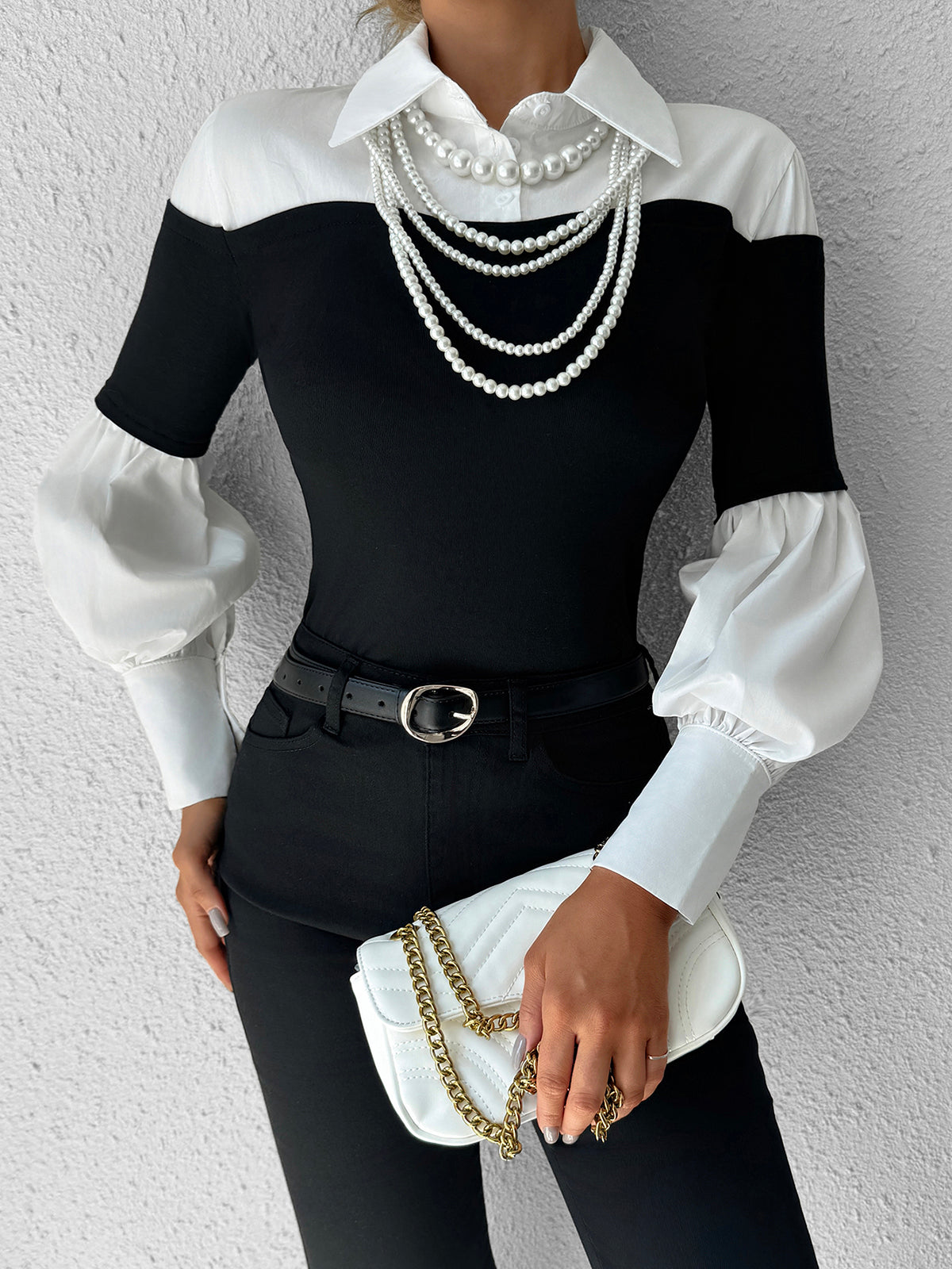 Fudus Skinny Revers Top with Color Blocks