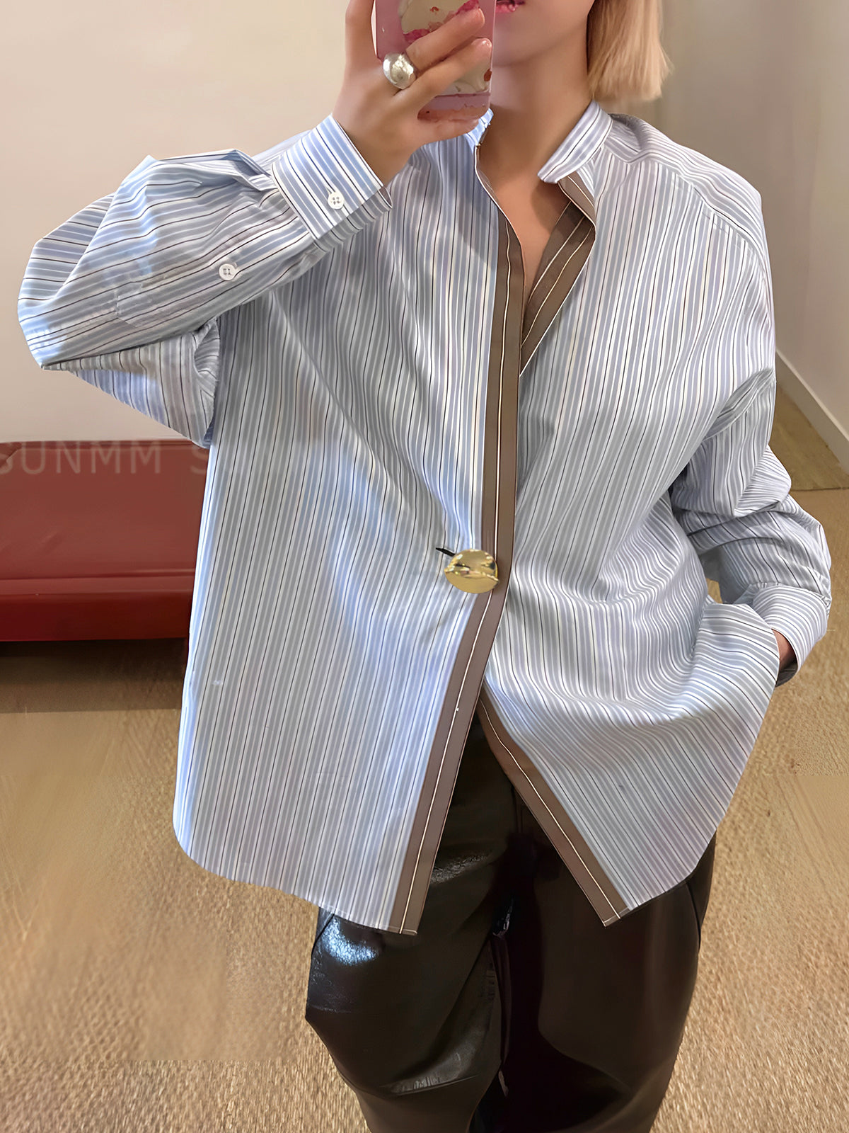 Baumwoll-Polohemd von Fudus mit kontrastierenden Nadelstreifen